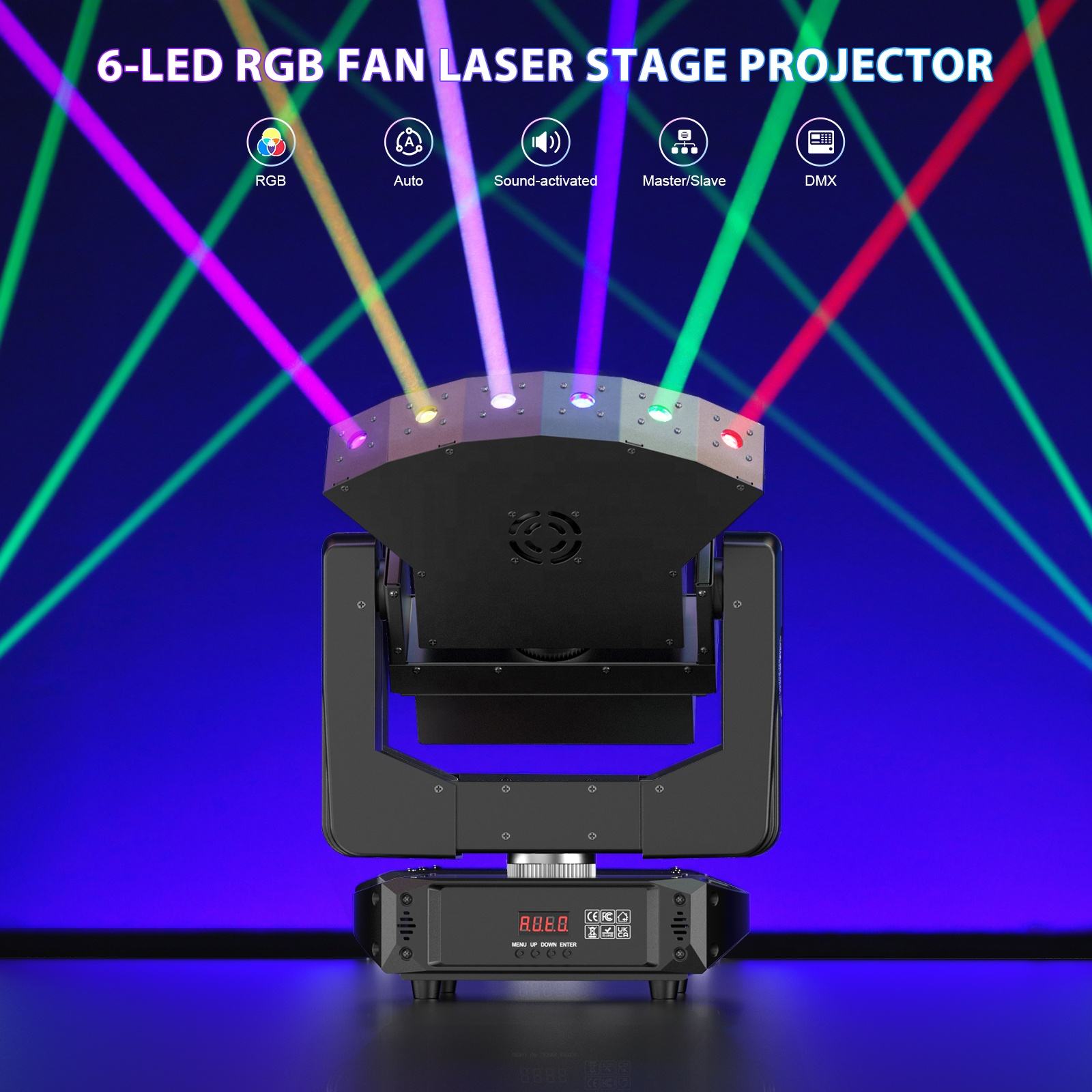 New 6-Eye RGB Infinite Rotation Fan-Shaped DMX512 Moving Head Light - E38