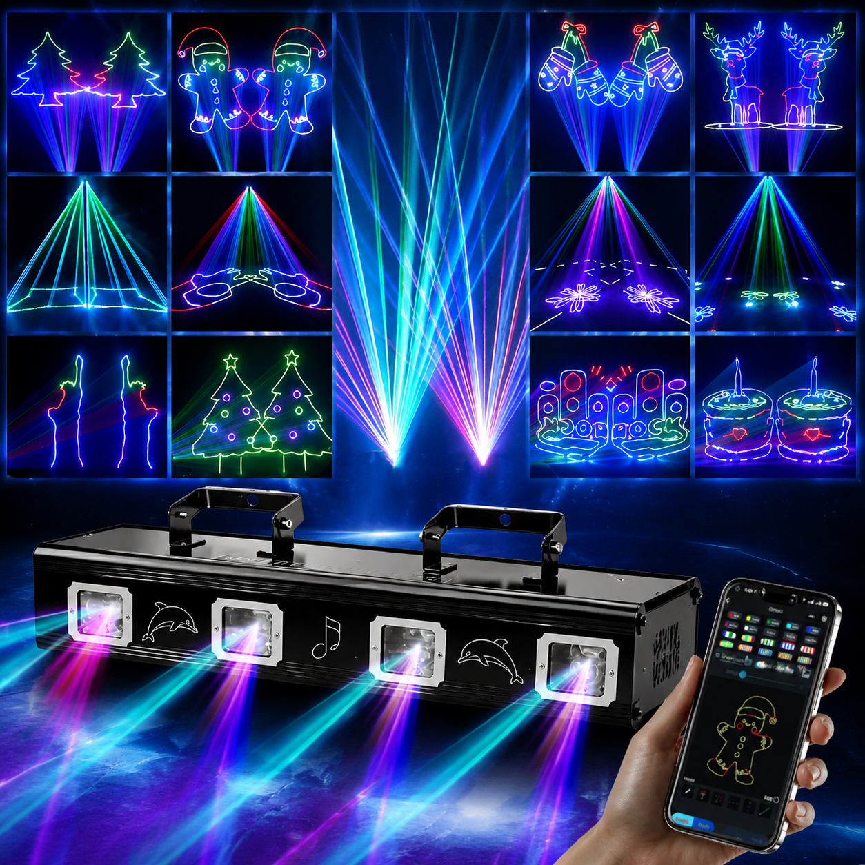 Four-head APP-controlled animated laser stage light - A16