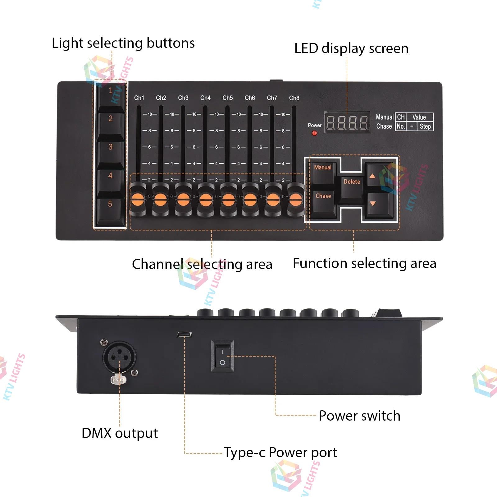 Portable DMX512 Lighting Console Rechargeable Stage Controller-D9