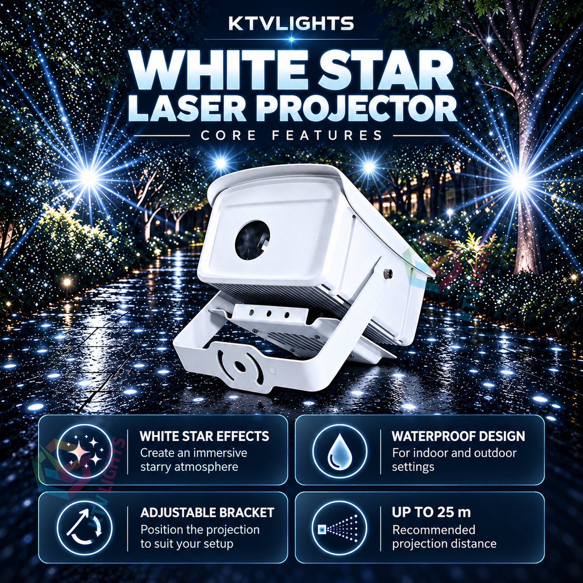KTVLIGHTS 6W/9W White Star Laser Light DMX Wedding Projector-S68
