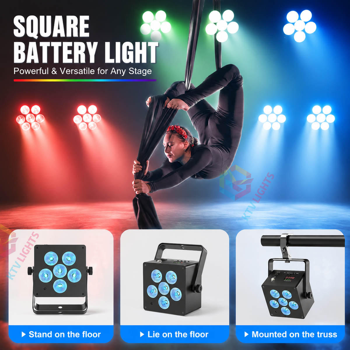 KTVLIGHTS 50W RGBW 6-in-1 Rechargeable Battery LED PAR Light-P49