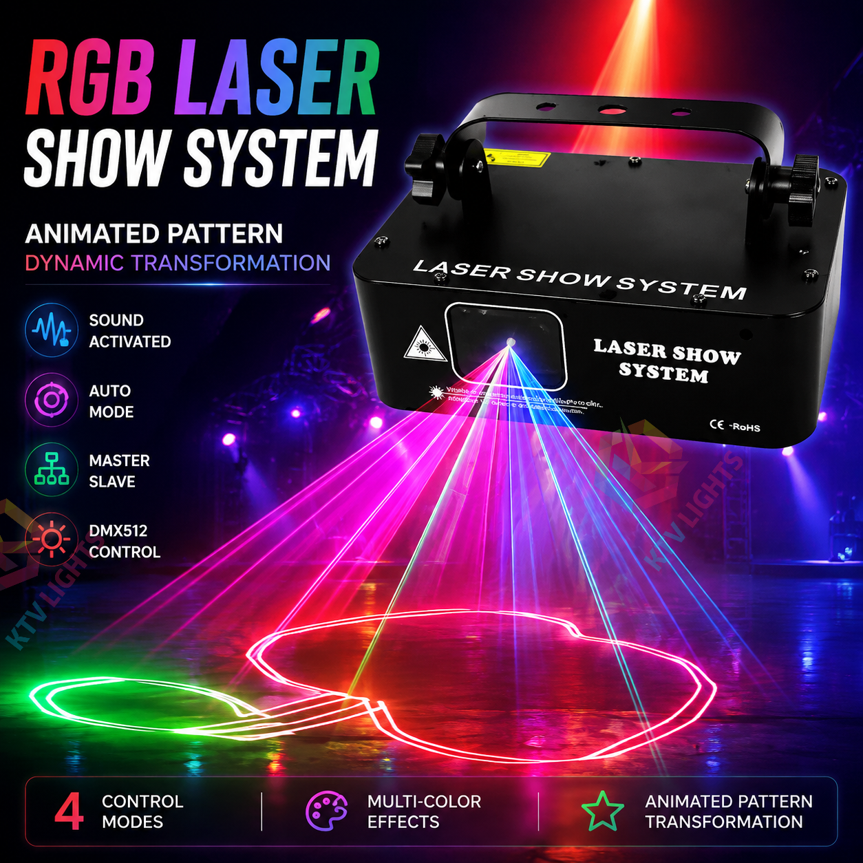 KTVLIGHTS DJ RGB Laser Scanning Stage Effect Light – DMX512 Party Light-B1
