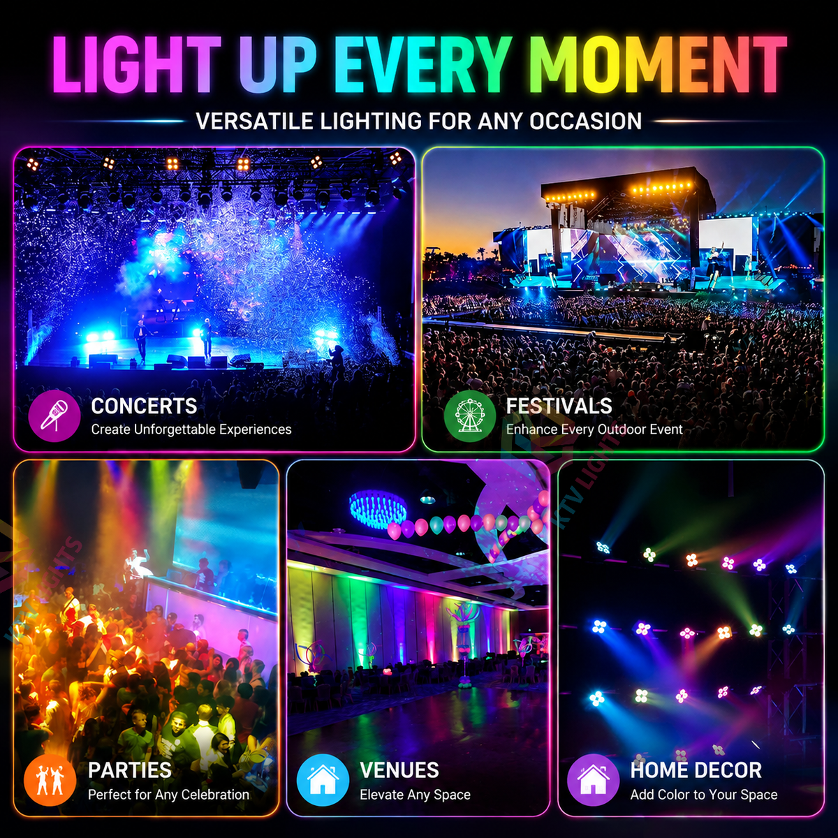 KTVLIGHTS 4x15W RGBW IP65 Battery-Powered LED PAR Light-P15