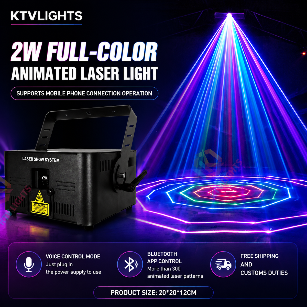 KTVLIGHTS 2W–10W Full-Color RGB Animation DMX Laser Light for DJ Stages-A29