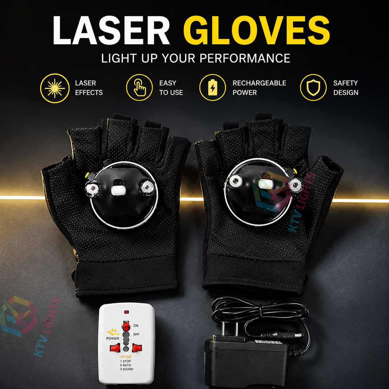 KTVLIGHTS Rotating Laser Gloves for DJ, Rave & Party Shows-M10