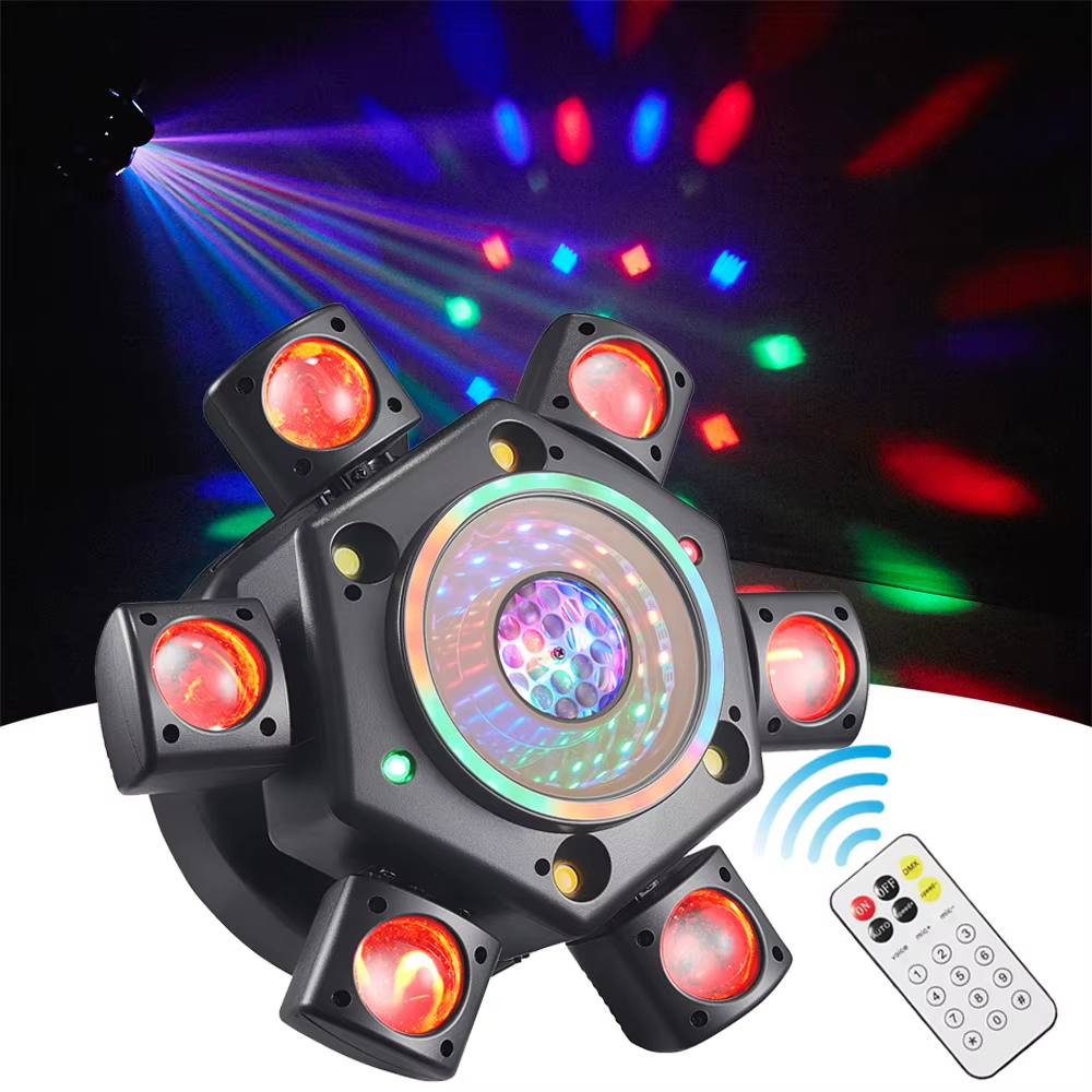 120W RGBW 6-Arm Moving Head Beam Light with Remote Control-E9