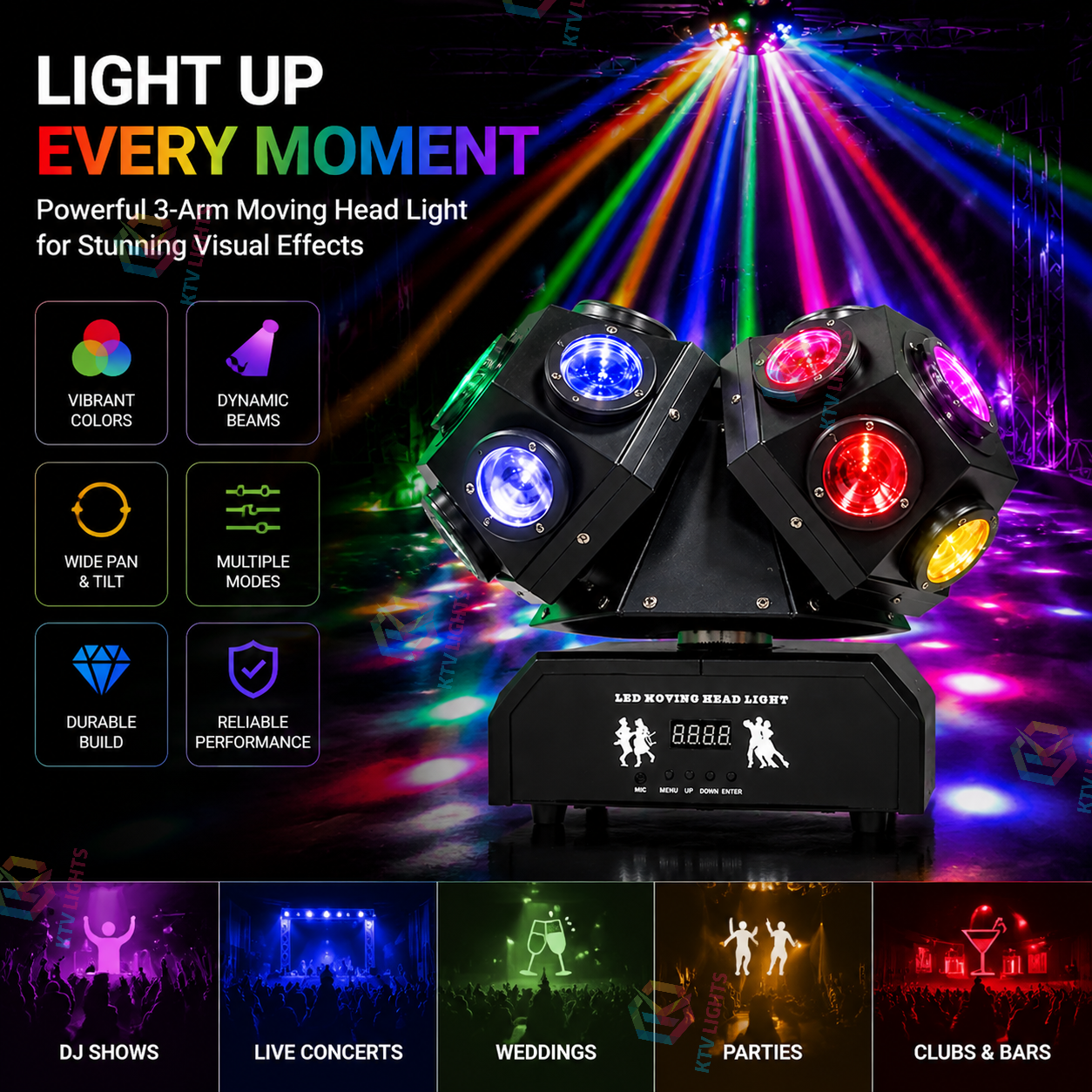 KTVLIGHTS Three Arm Moving Head Light for DJ Stage & Events-B7