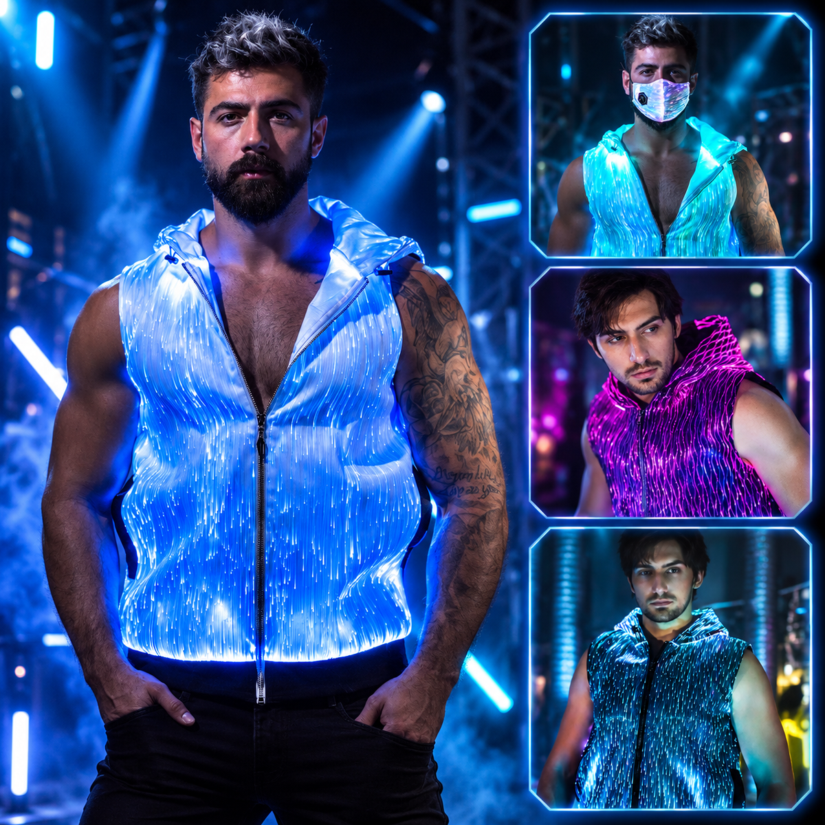 KTVLIGHTS LED Fiber Optic Light Up Vest for DJ Parties-M72