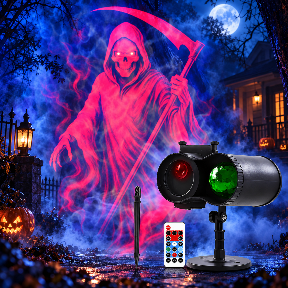 KTVLIGHTS Halloween Outdoor Dual-Head Skull Ghost Water Ripple Projector-S63