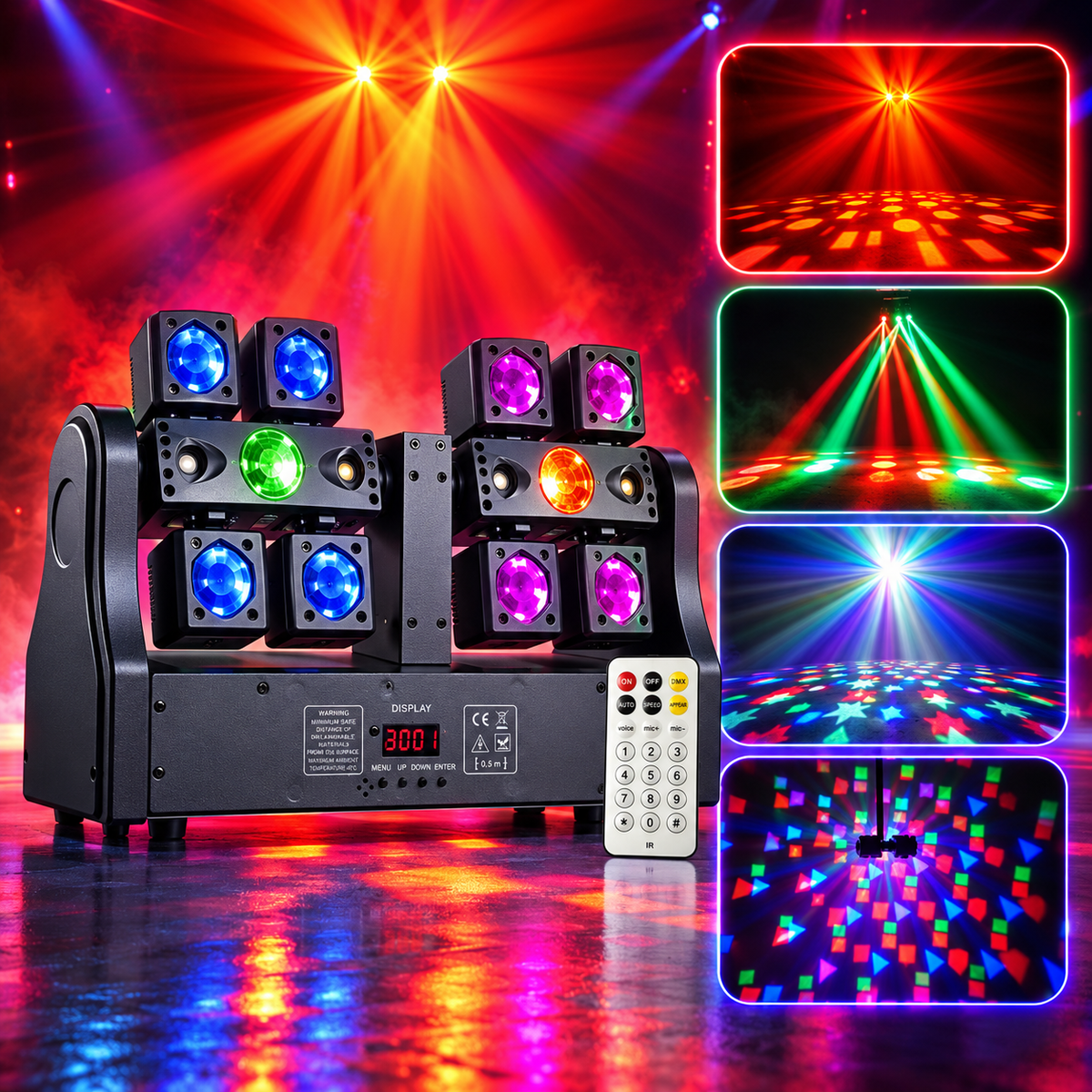 KTVLIGHTS 150W 8-Arm 4-in-1 RGBW Laser Moving Head Stage Light DMX512-E100