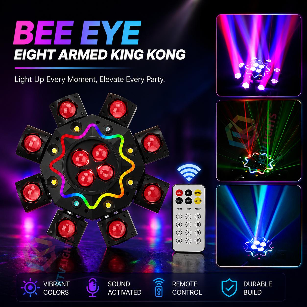Bee Eye 8 Arm Moving Head Stage Light DJ KTV Party Light-E81