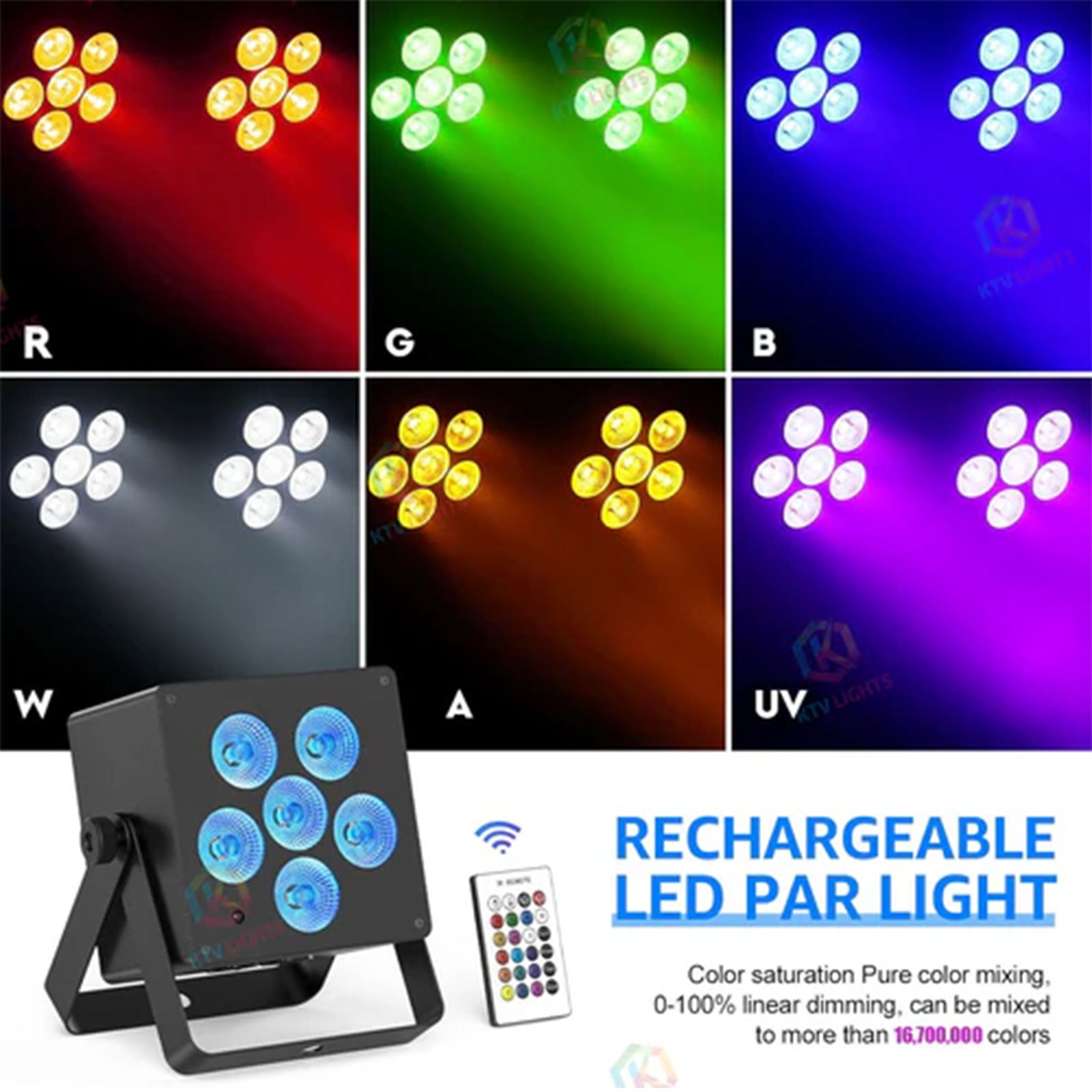 60W LED RGBWA+UV DMX Voice-Activated Rechargeable PAR Lamp - P72