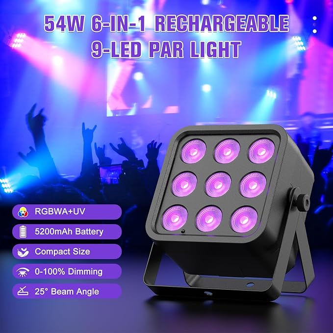 54W DMX6in1 RGBWAUV Rechargeable Stage Light-P25