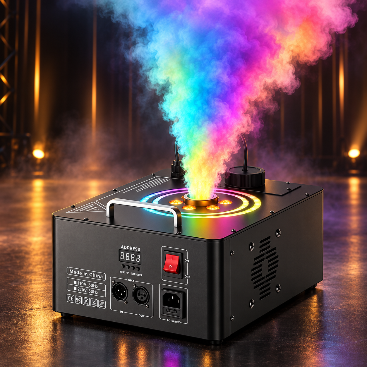 KTVLIGHTS 1200W RGB Vertical Fog Machine, 3000 CFM, 1L Tank-Y18