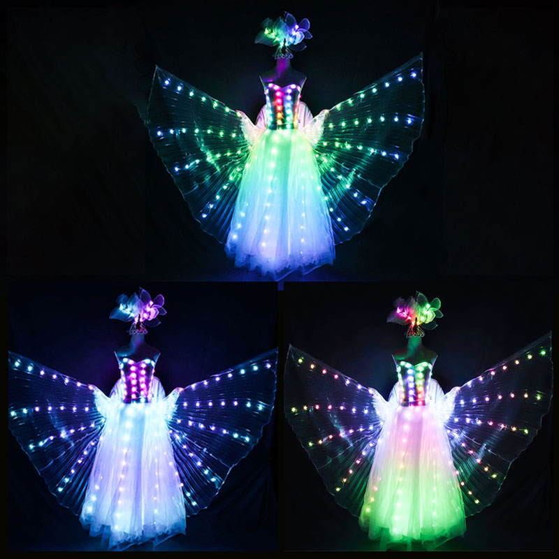LED Glowing Wedding Dress & Wings for Women Performance Ballet-M52