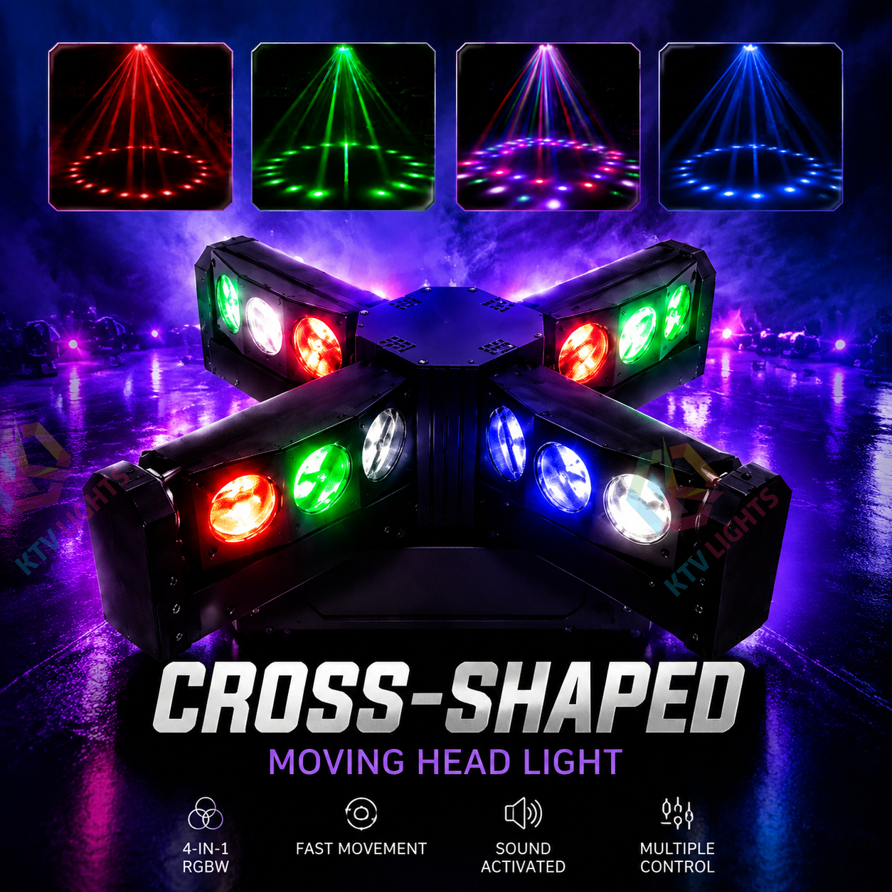 KTVLIGHTS 200W 4-in-1 Cross Moving Head DJ Stage Light- B8