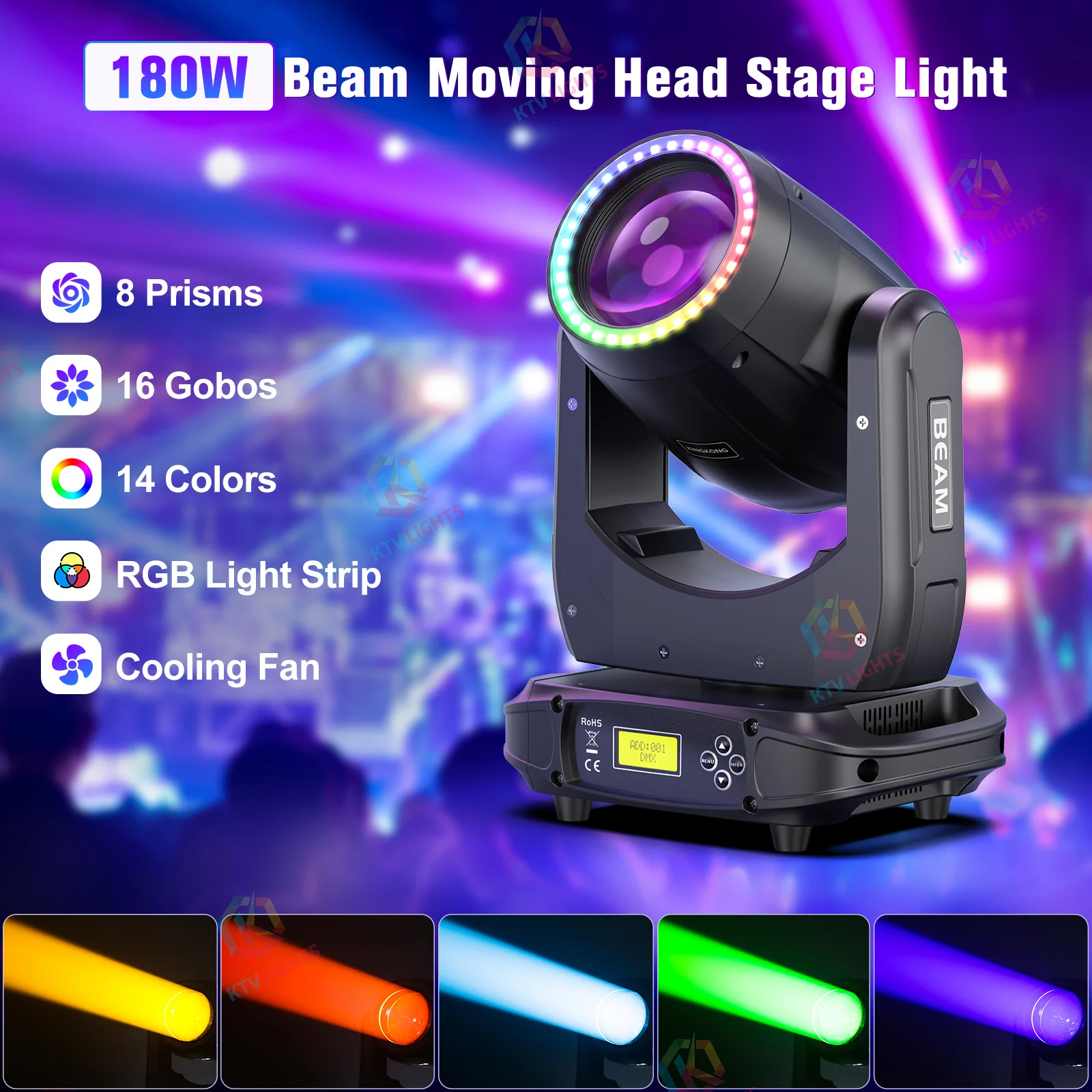 180W LED Rainbow Beam and Pattern Moving Head Light-E43