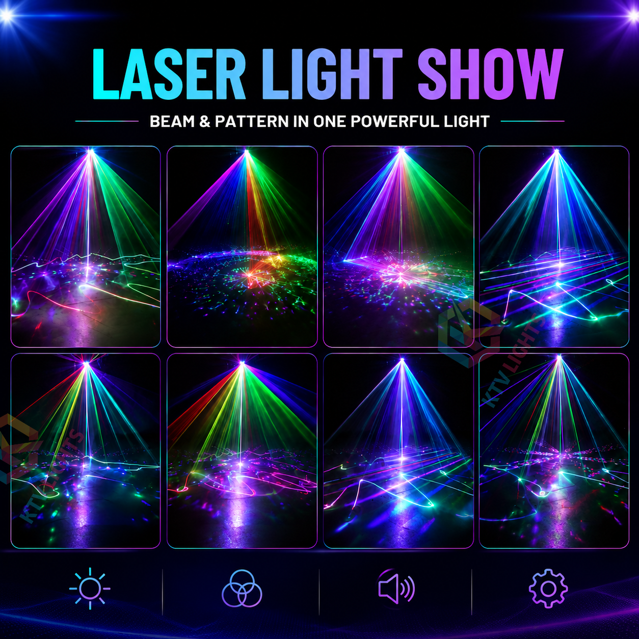 KTVLIGHTS 50W 2-in-1 Dual-Aperture RGB 500mW Scanning Laser Stage Light-B44
