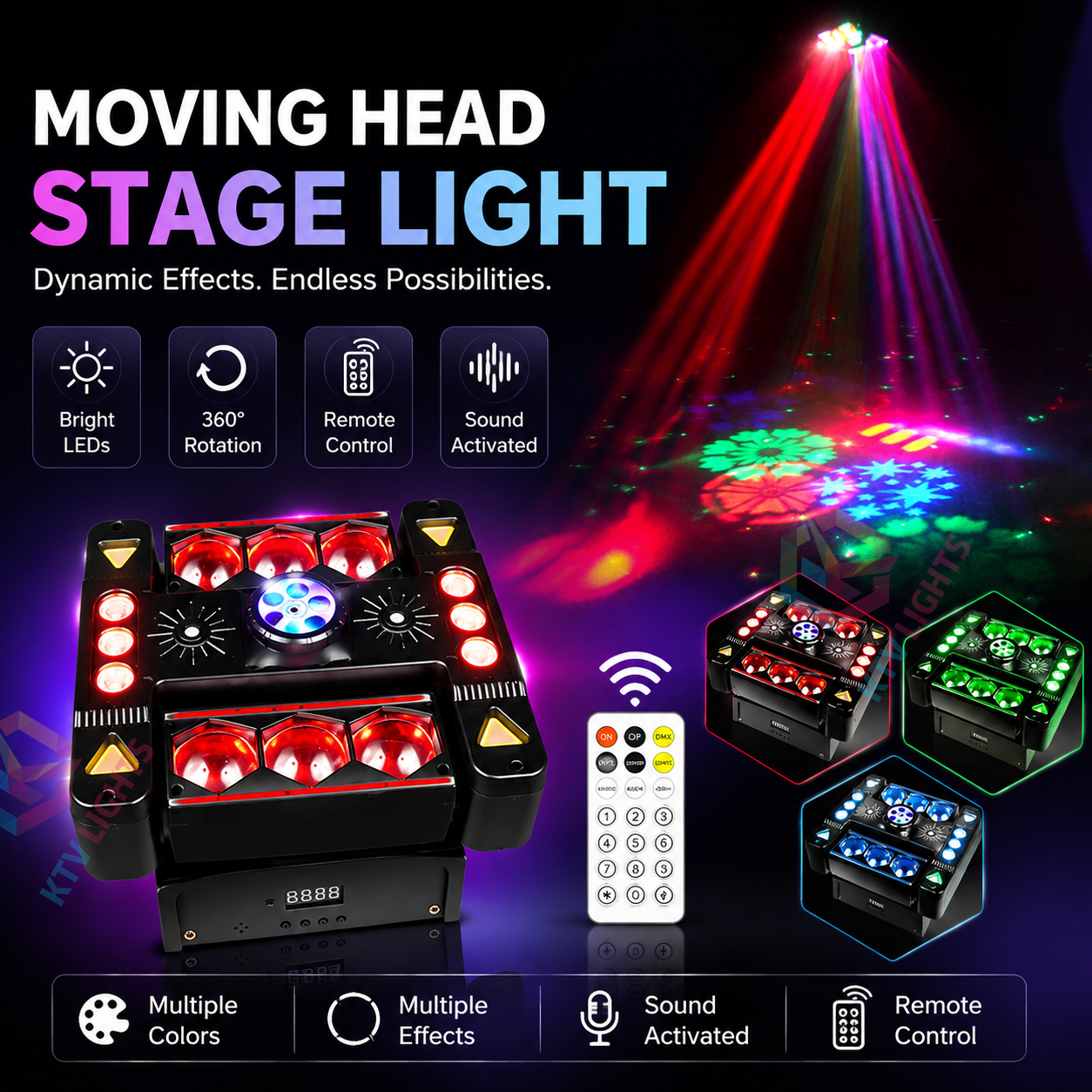 6-Arm RGB Pattern Laser Moving Head DJ Stage Light with Remote-E91
