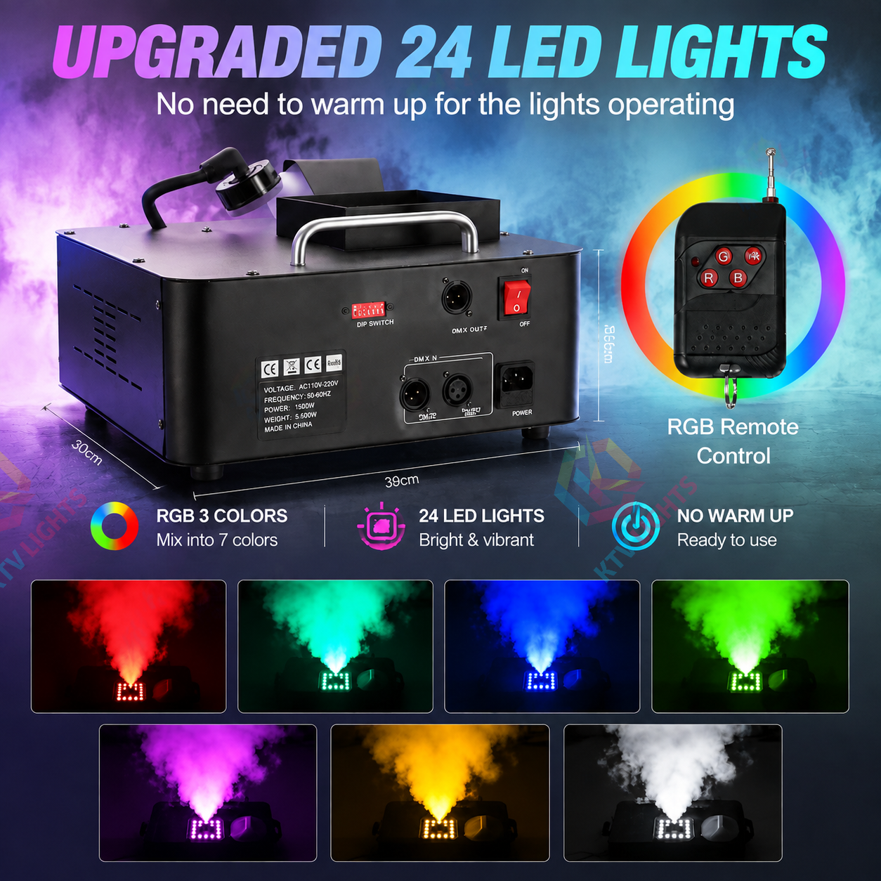 KTVLIGHTS 1500W RGB DMX 512 Smoke Machine Lighting Effect-Y14