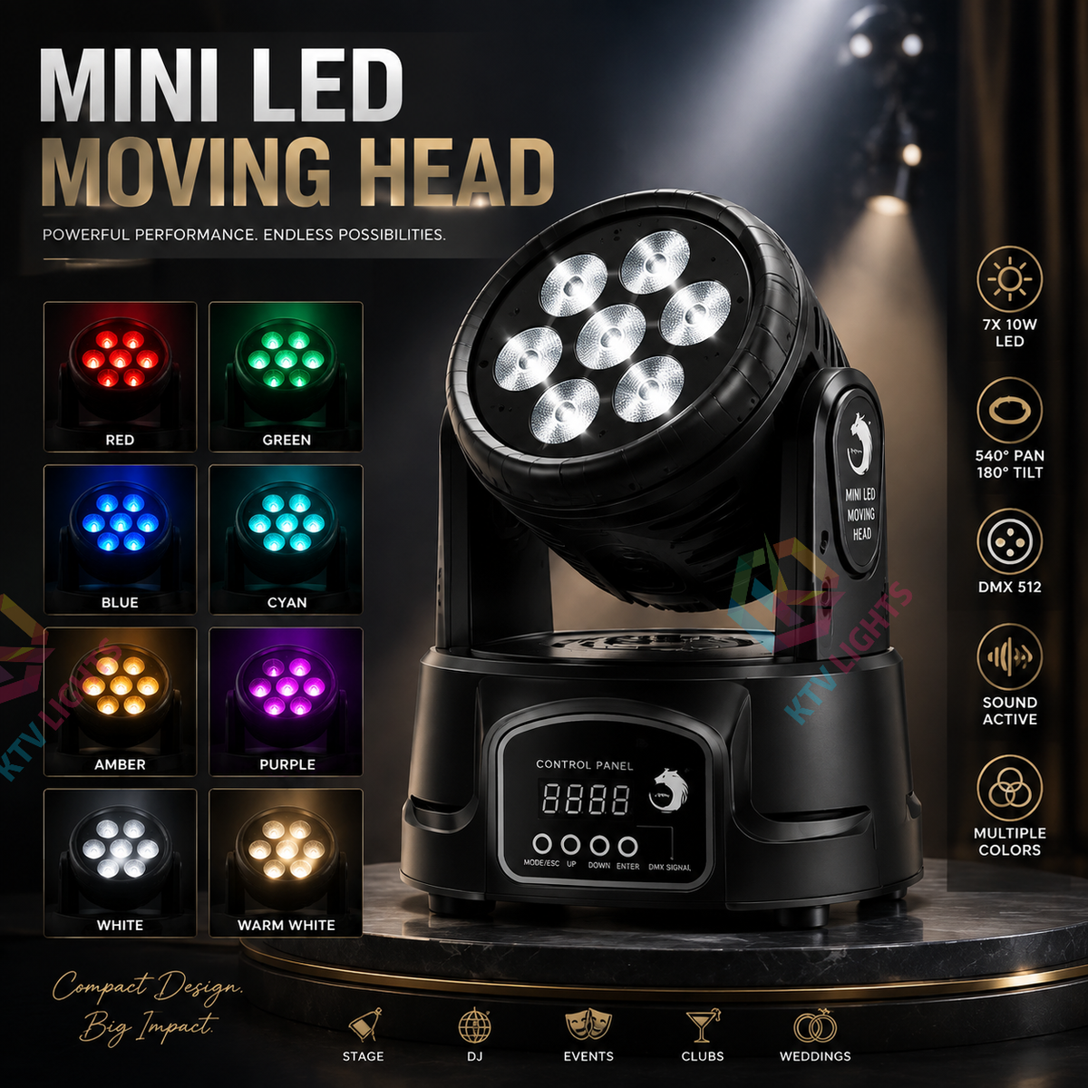 KTVLIGHTS 7 LED RGBW Moving Beam DJ Stage Light-E6