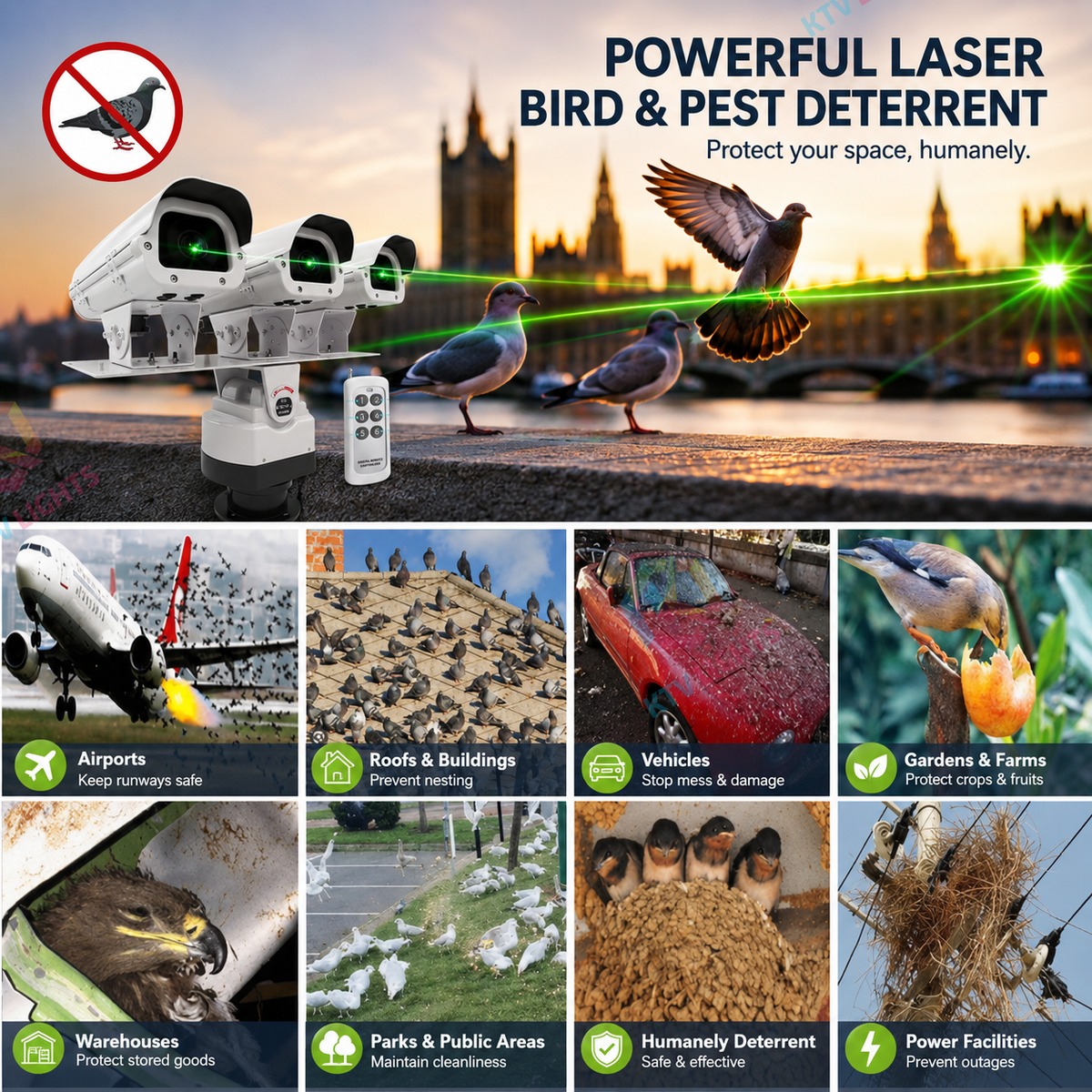 Three-headed bird and animal repelling laser light - B56