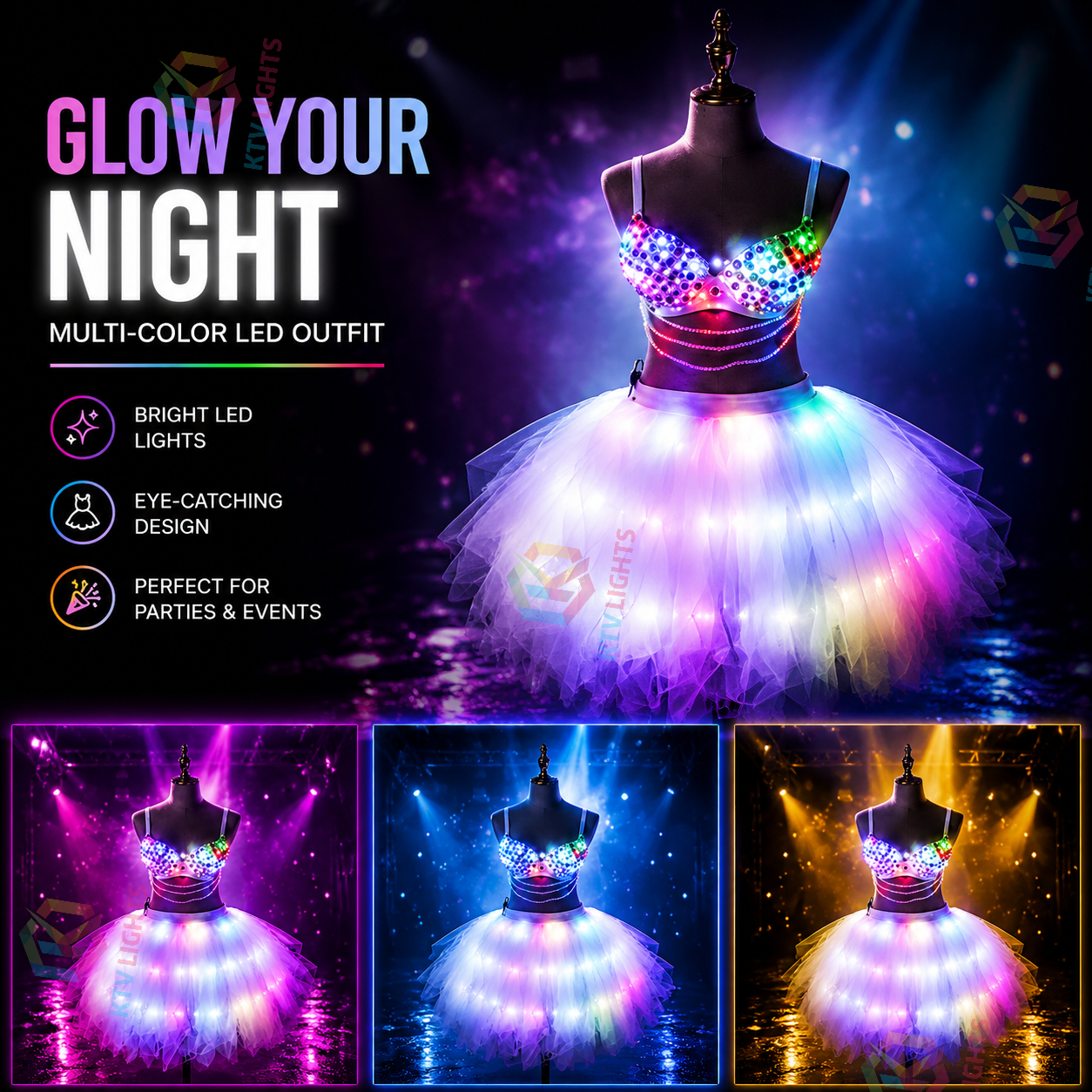 KTVLIGHTS Pixel LED Clothing for Rave Parties & Music Festivals- M36