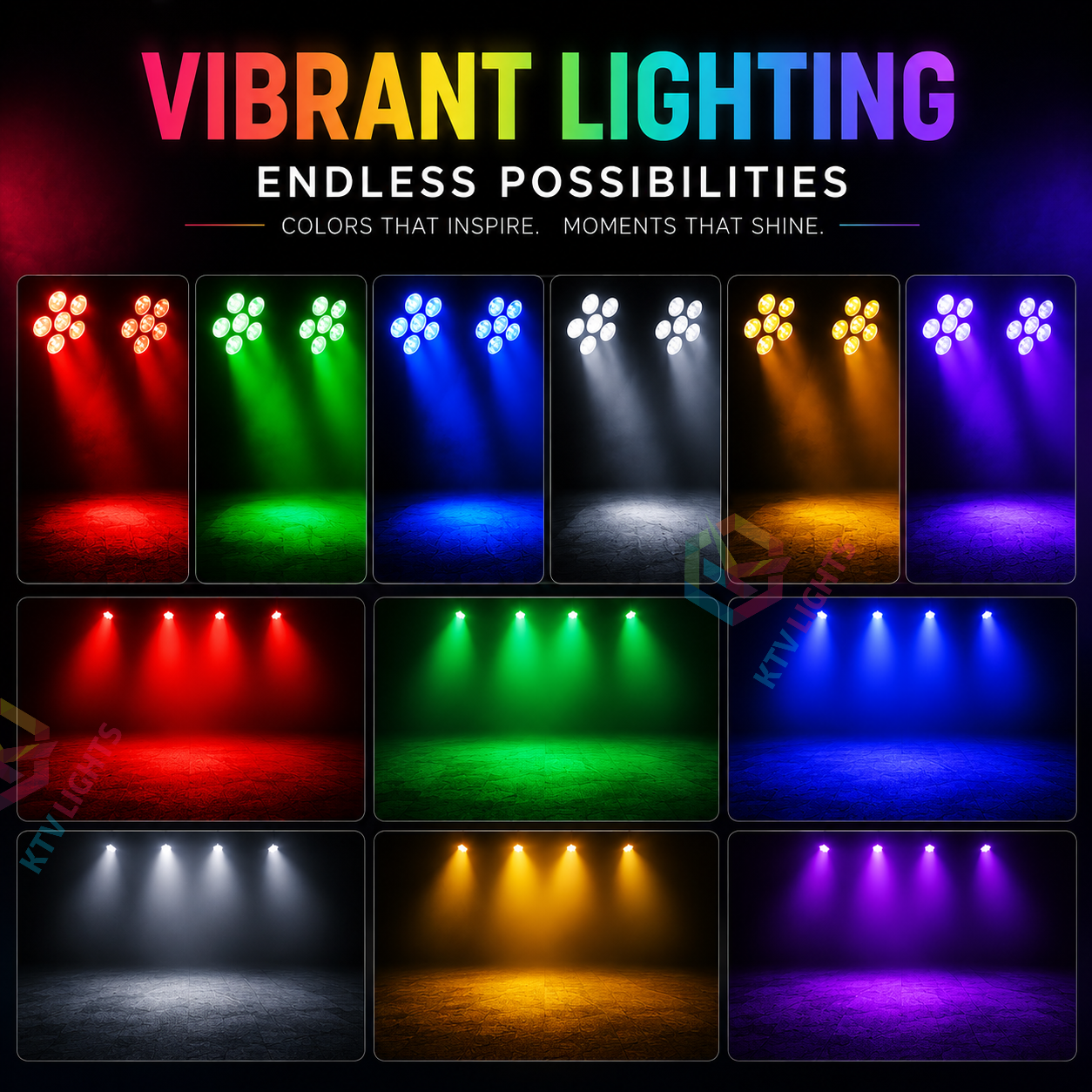 KTVLIGHTS 60W RGBWA UV DMX Voice-Activated Rechargeable PAR-P72