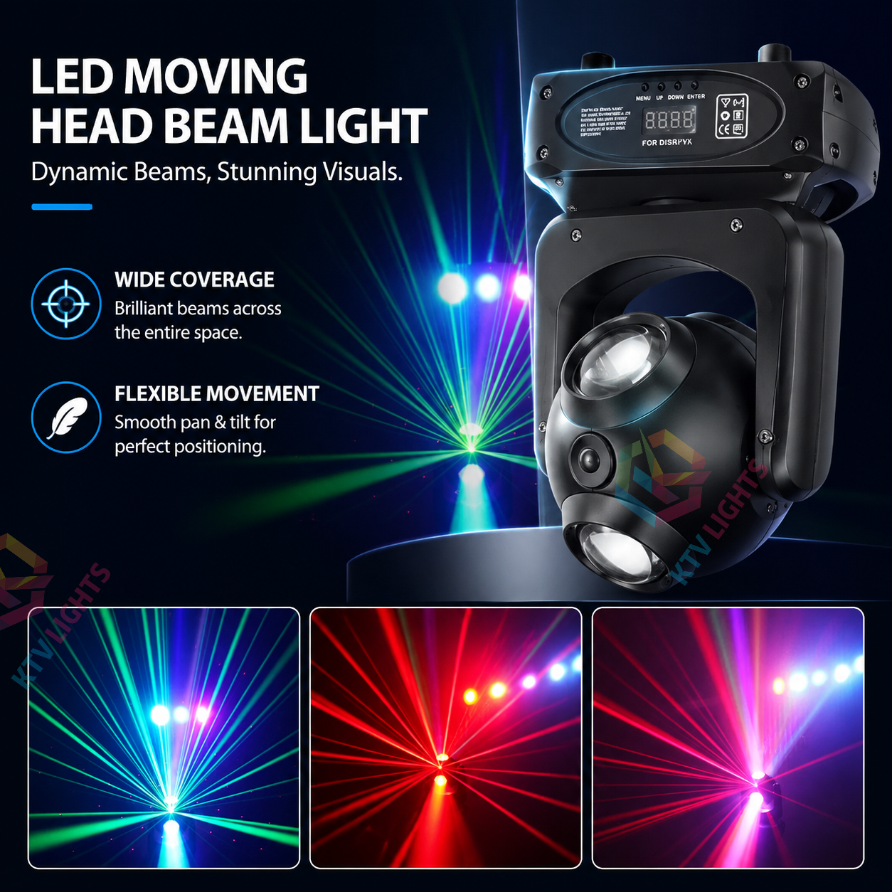 KTVLIGHTS 4-in-1 LED Moving Head Beam Light with Starry Effects -E1