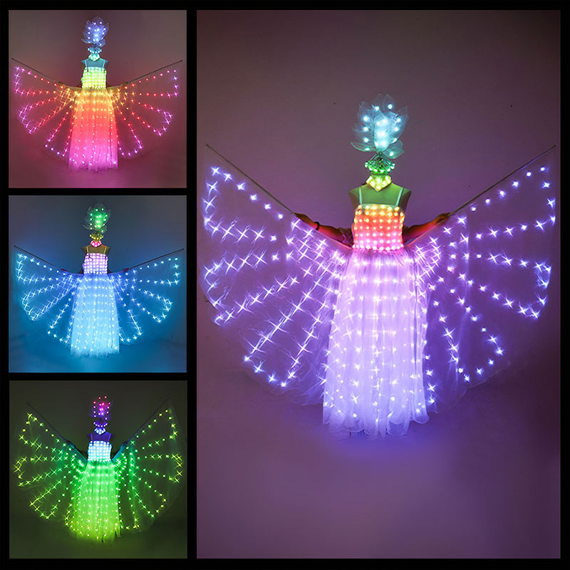 Full-color LED glowing wings wedding dress set - M16