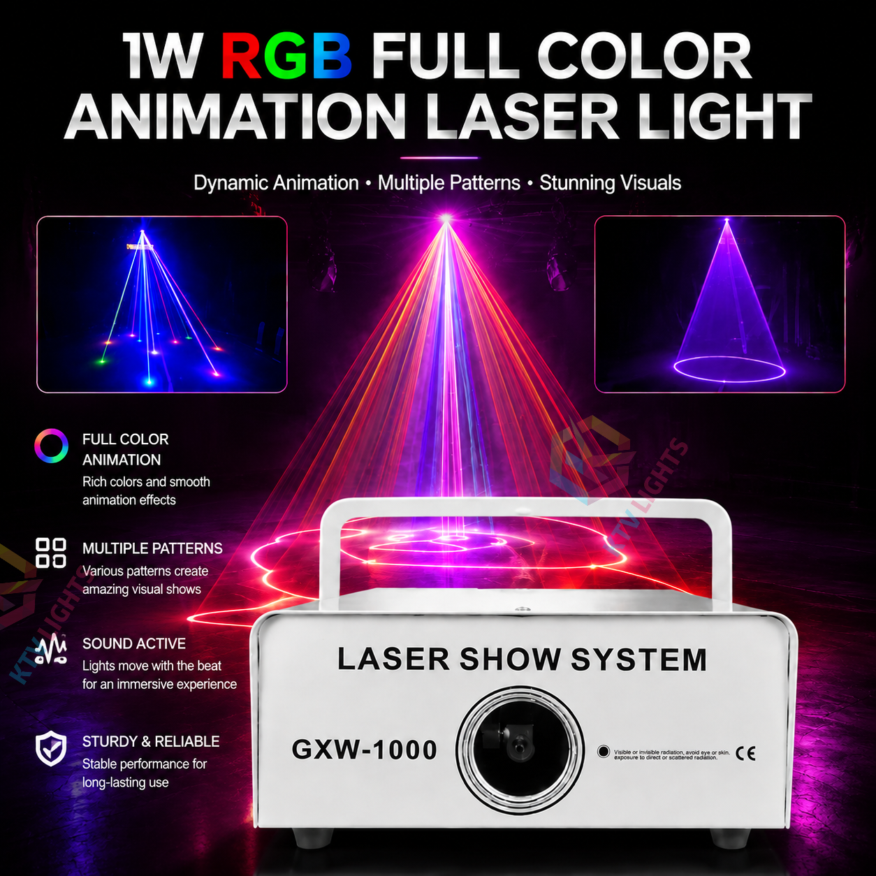 KTVLIGHTS RGB animation laser light suitable for DJ stages and party special effects.-A4