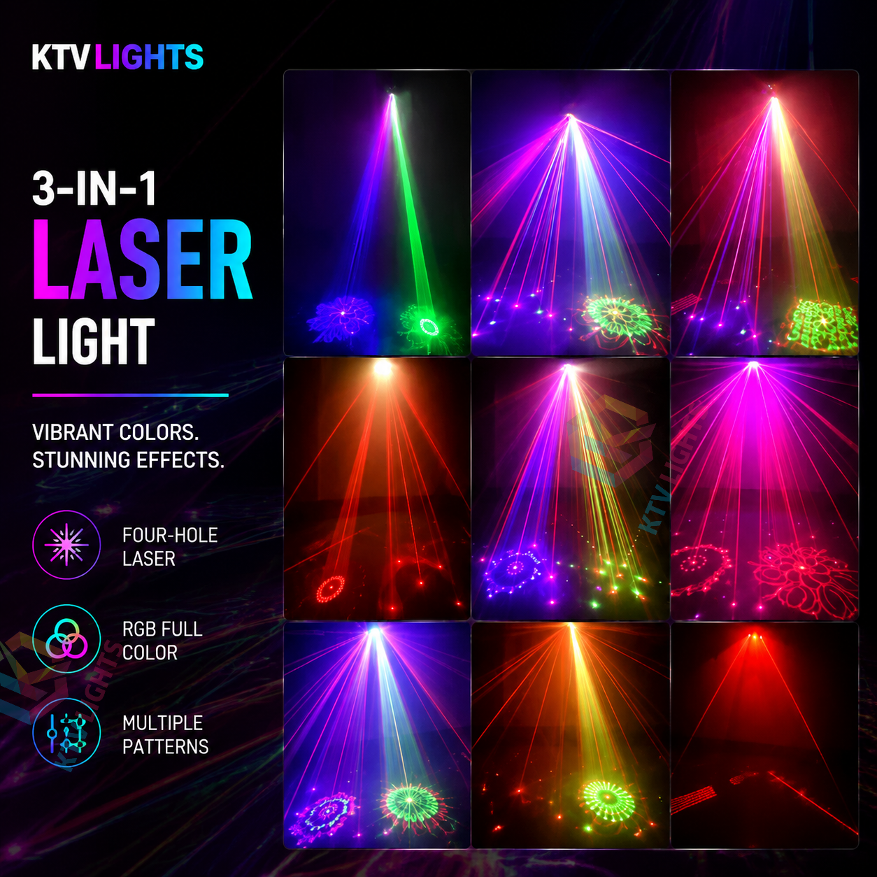 KTVLIGHTS3-in-1 4-Aperture DJ Laser Stage Light for Nightclubs and Parties - B35