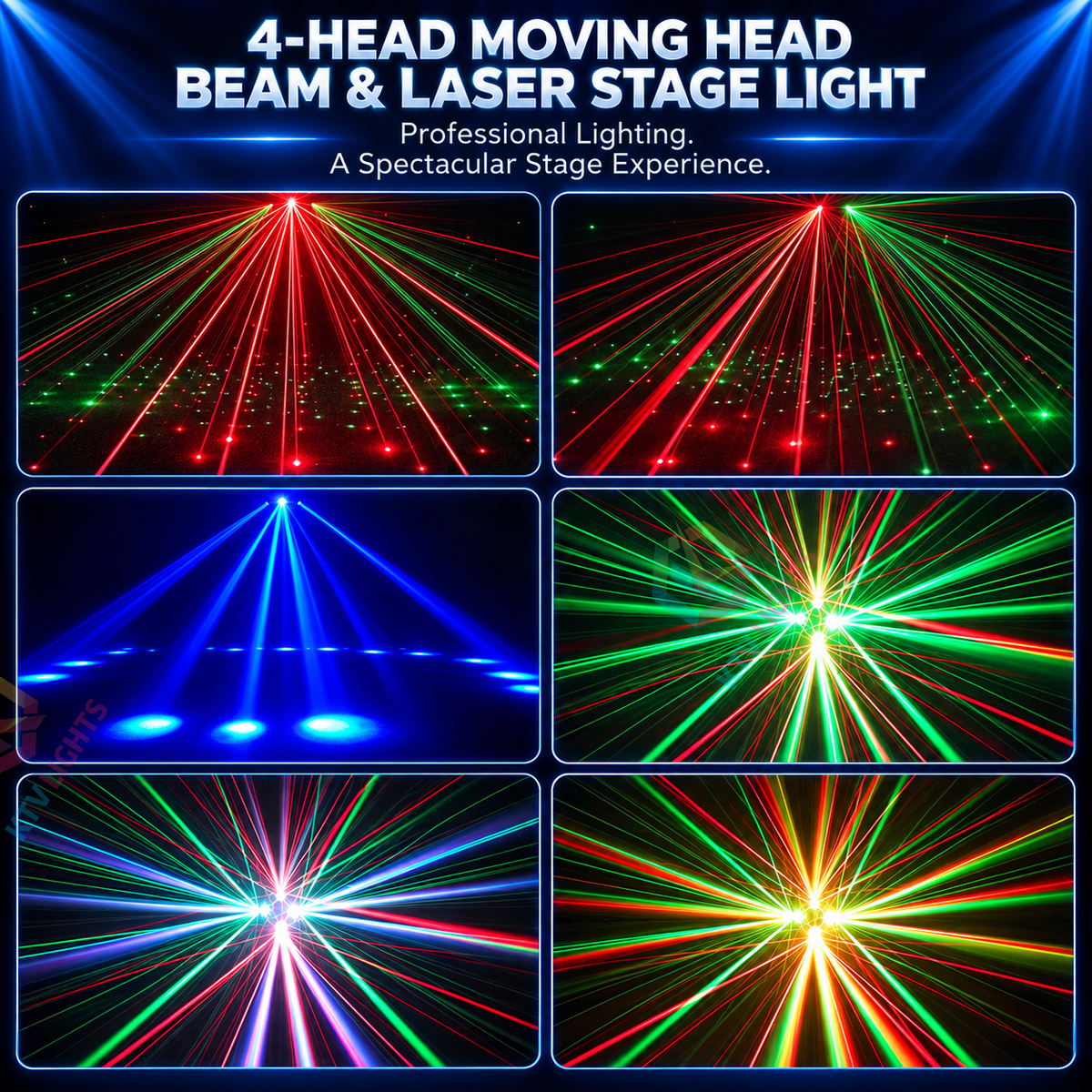 KTVLIGHTS 150W 4-Head LED Beam & Laser Moving Head Stage Light DMX512-E107