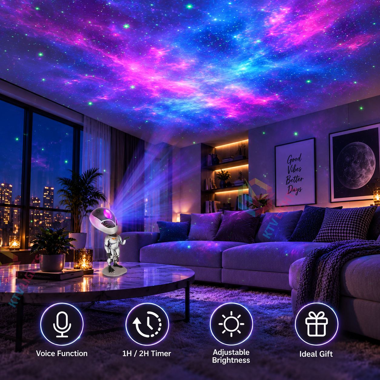 KTVLIGHTS Alien Star Galaxy Projector with 8 Nebula Effects-S59
