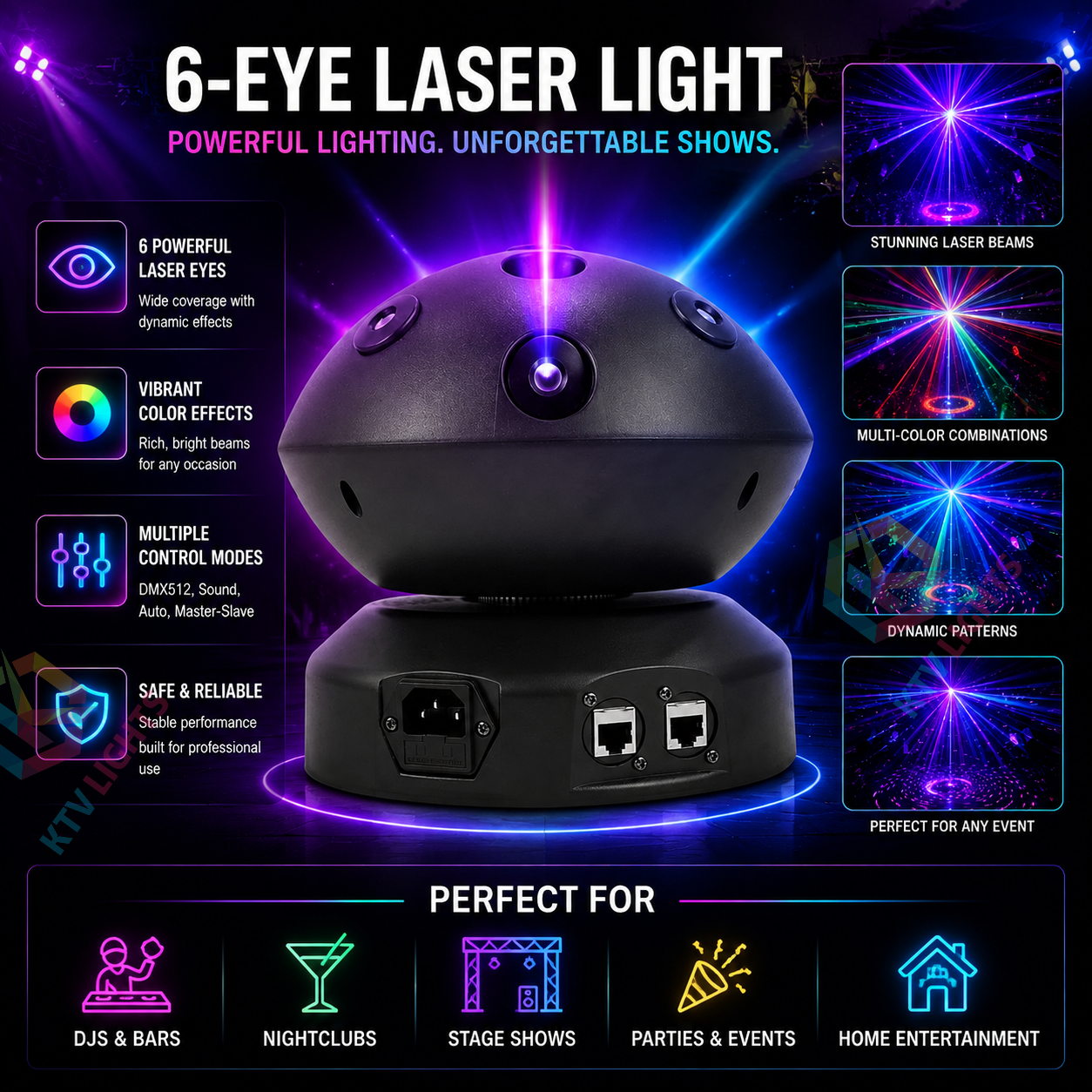 KTVLIGHTS RGB Scanning Laser Moving Head DJ Stage Light-B16