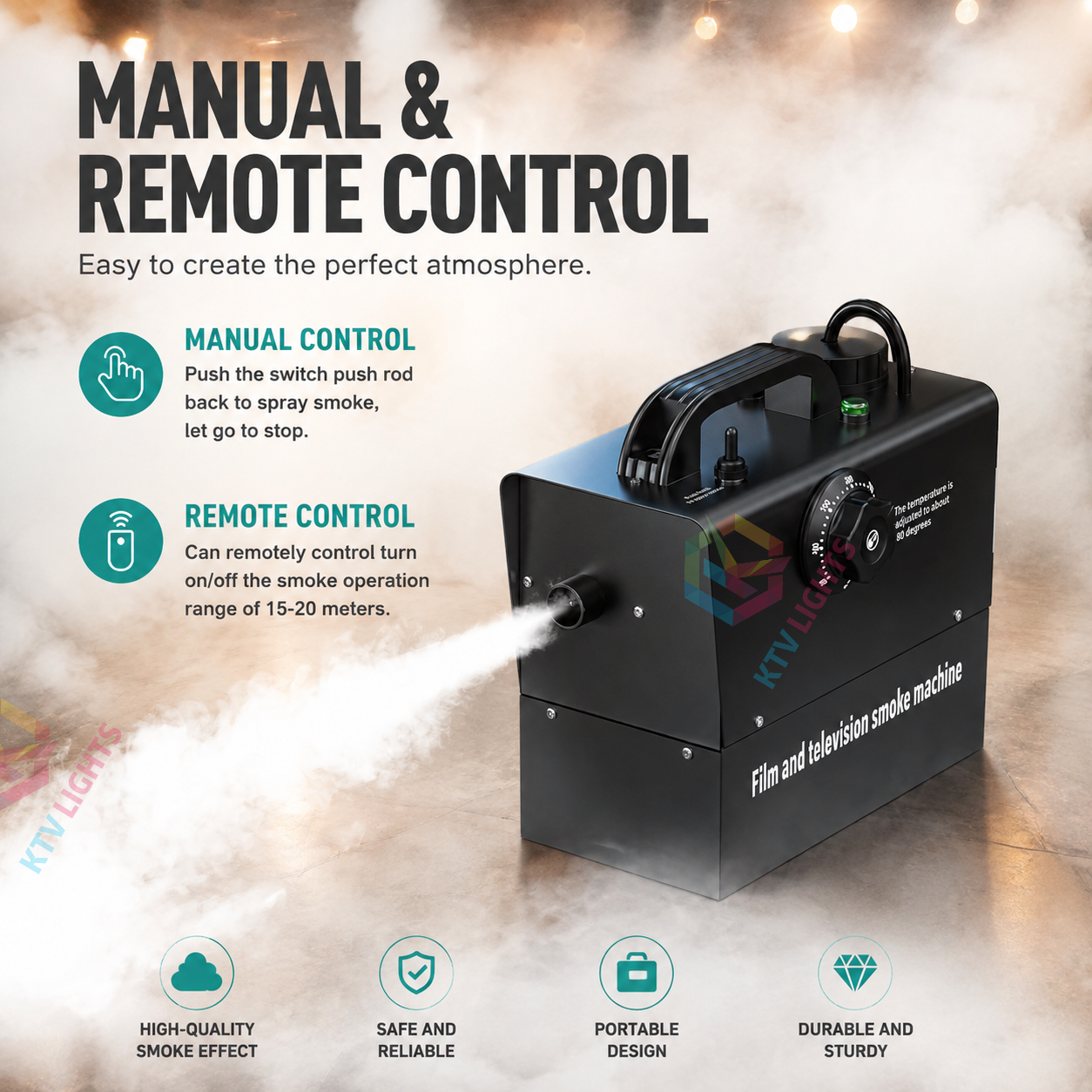 KTVLIGHTS 400W Mini Remote Control Rechargeable Smoke Machine-Y17