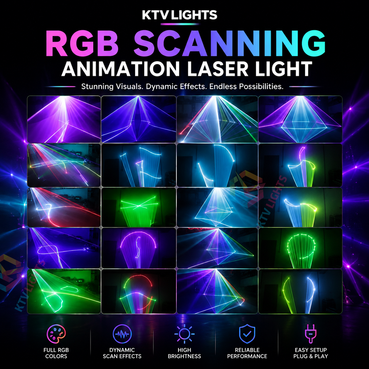 KTVLIGHTS 2W–3W RGB Animation Scanning Laser Light for DJ Stages-A6