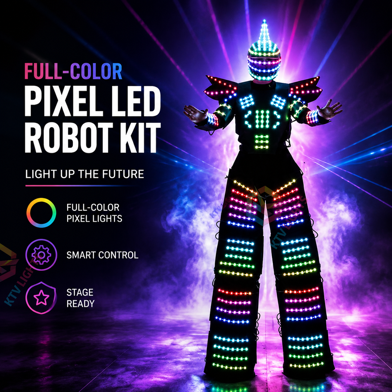 KTVLIGHTS Pixel LED Robot Costume for Rave Parties & Events-M48
