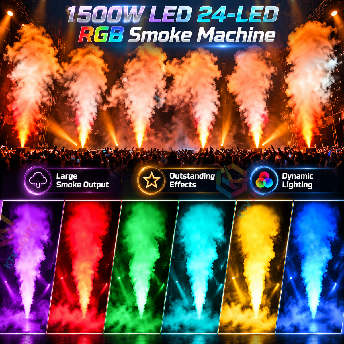KTVLIGHTS 24-LED RGB Column Smoke Machine for Stage Events-Y24