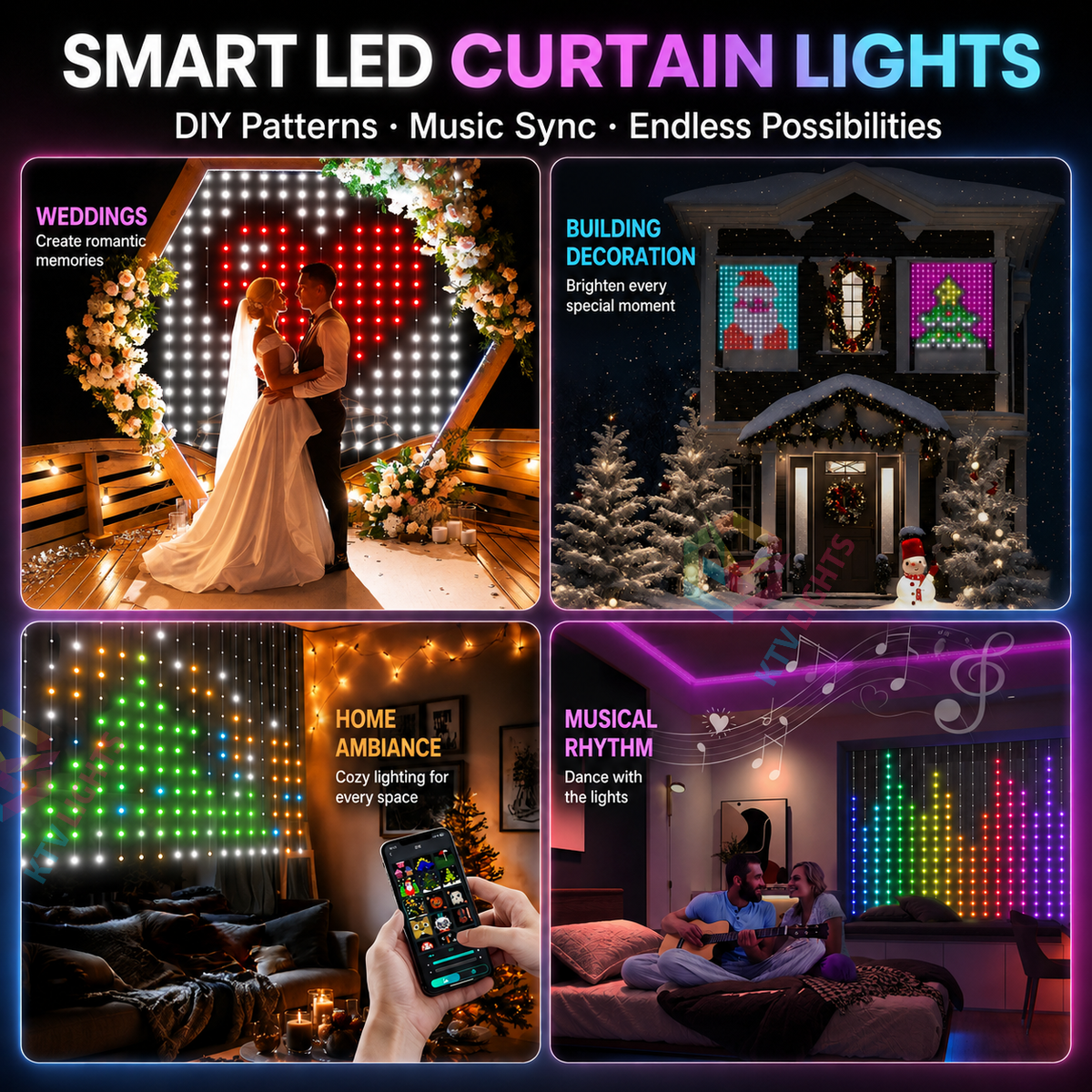 KTVLIGHTS IP65 Smart APP LED Decorative Curtain Light-DIY Text/Animation-M58
