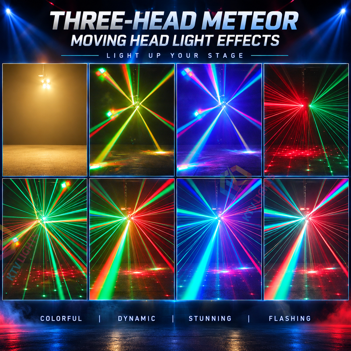 KTVLIGHTS 150W 3-Arm Moving Head Laser Beam DJ Stage Light-E97