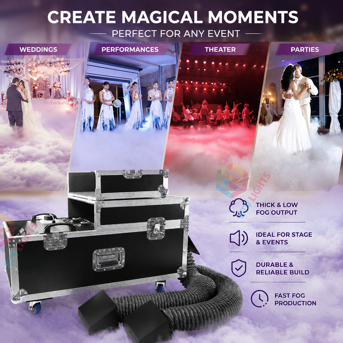 KTVLIGHTS Dual-Tube Low-Lying Fog Machine for Weddings & Events-Y23
