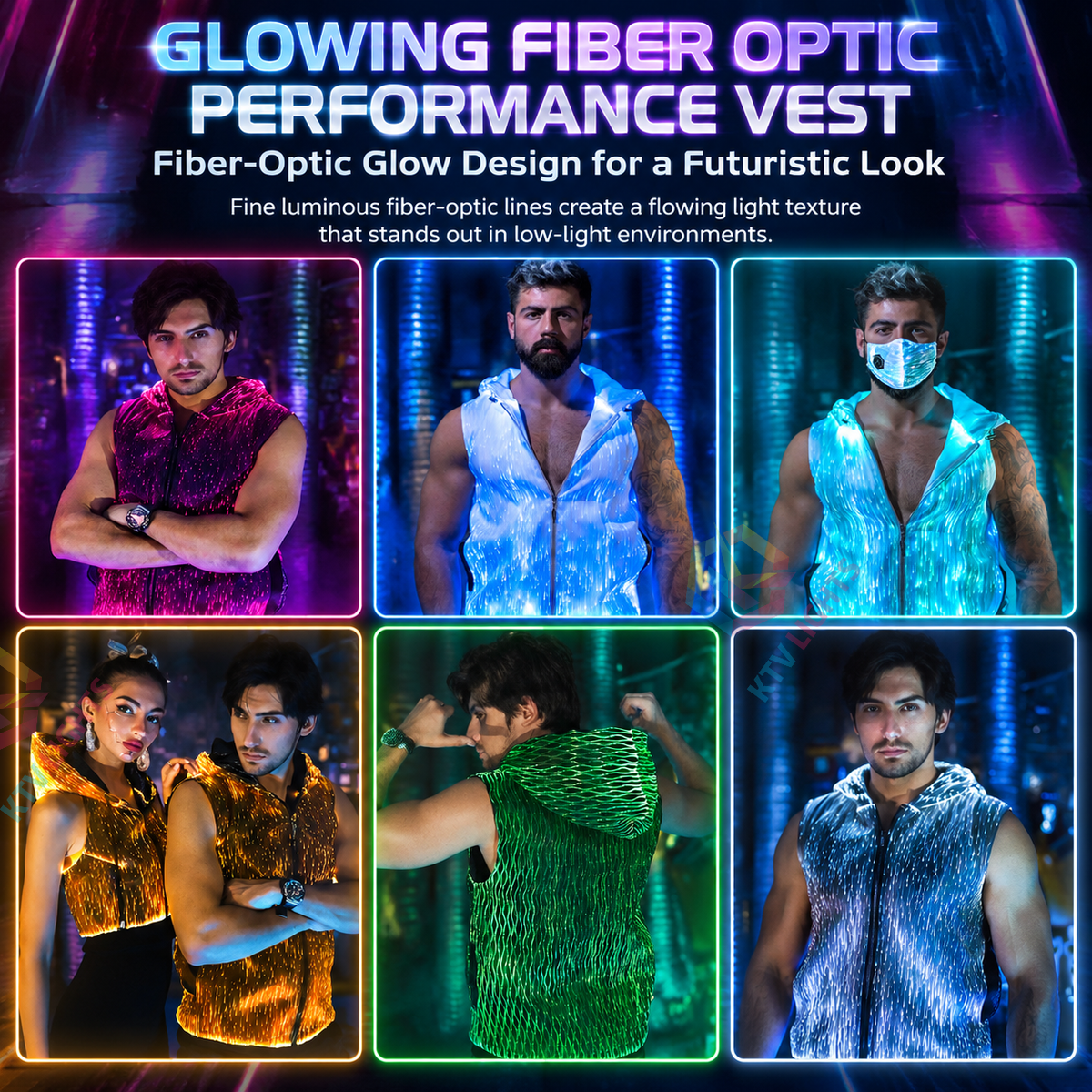 KTVLIGHTS LED Fiber Optic Light Up Vest for DJ Parties-M72