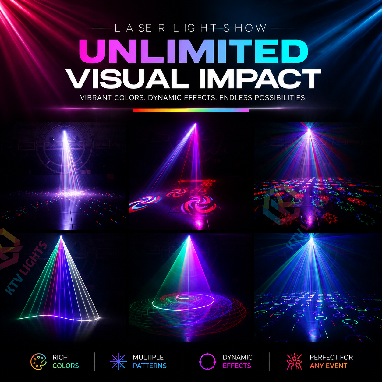 KTVLIGHTS RGB 3D Laser Stage Light 10-in-1 DJ Party Projector-A18