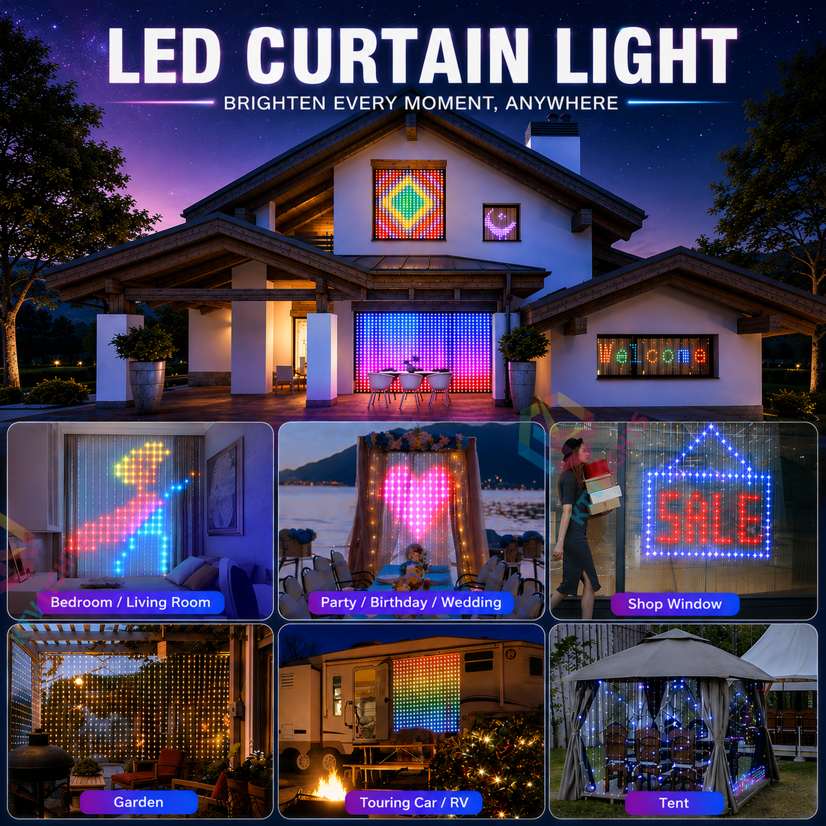 KTVLIGHTS Smart APP Curtain Light - DIY Text/Animation