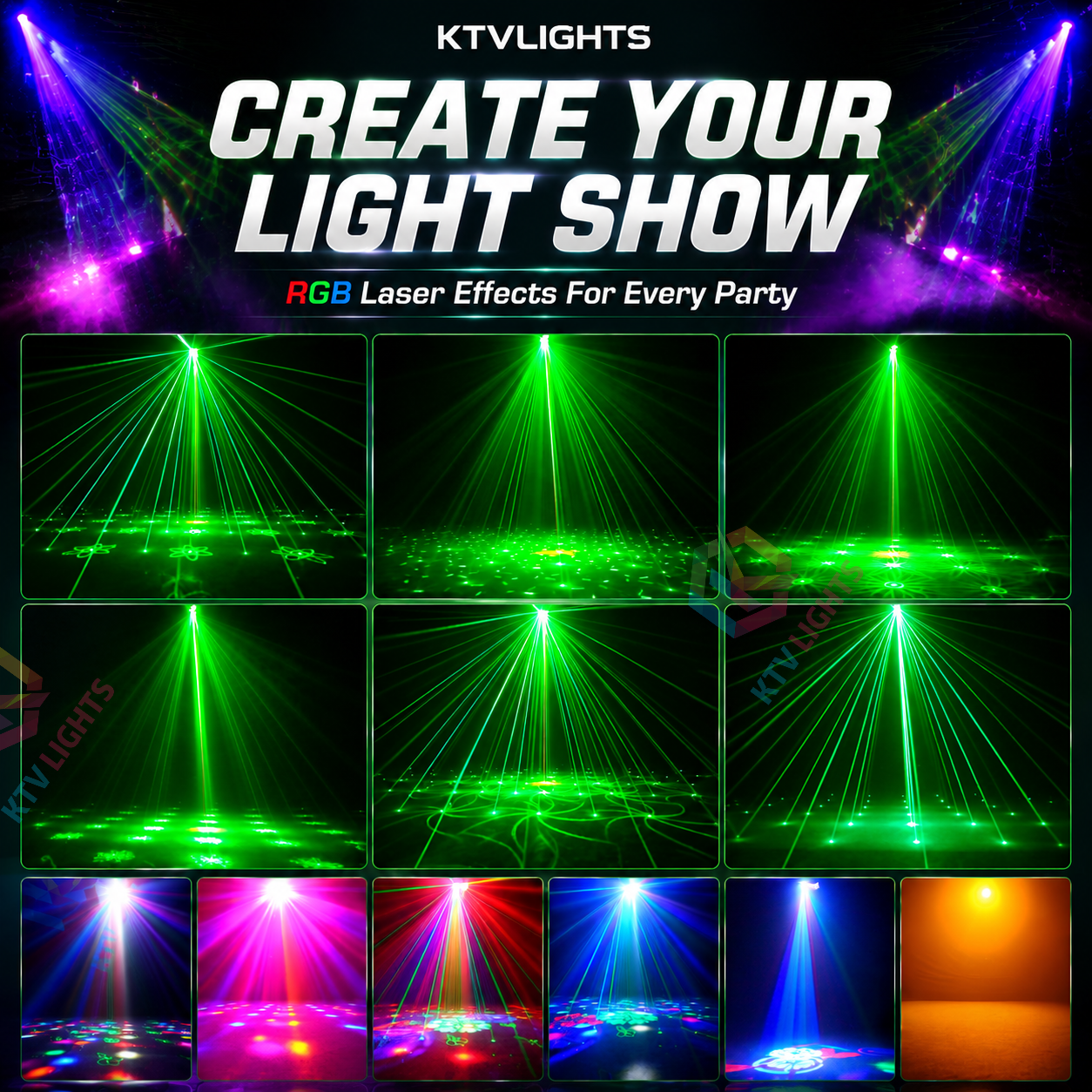 KTVLIGHTS 40W RGB Laser DJ Party Light with DMX & Remote Control-C28
