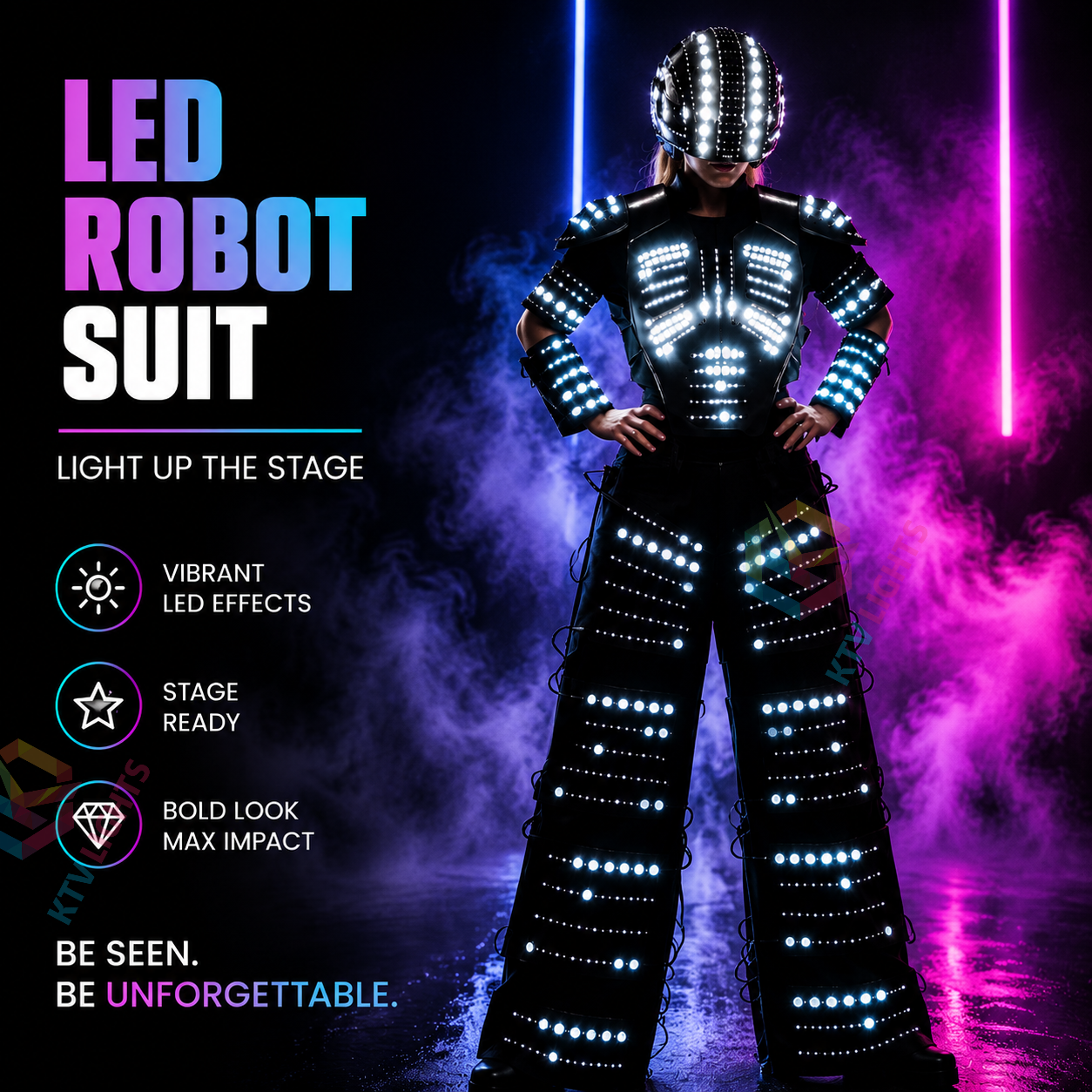 KTVLIGHTS Smart Pixel LED Robot Costume for Rave & Events-M26