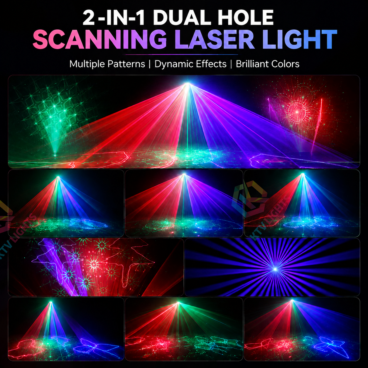 KTVLIGHTS 18W 2-in-1 Dual-Aperture RGB DMX Scanning Laser Stage Light-B30