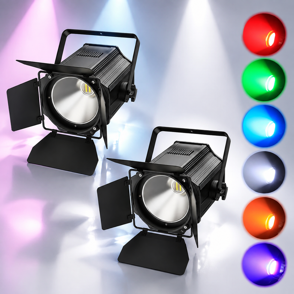 KTVLIGHTS 200W RGBWA UV 6-in-1 COB PAR Light with Barn Door-P35