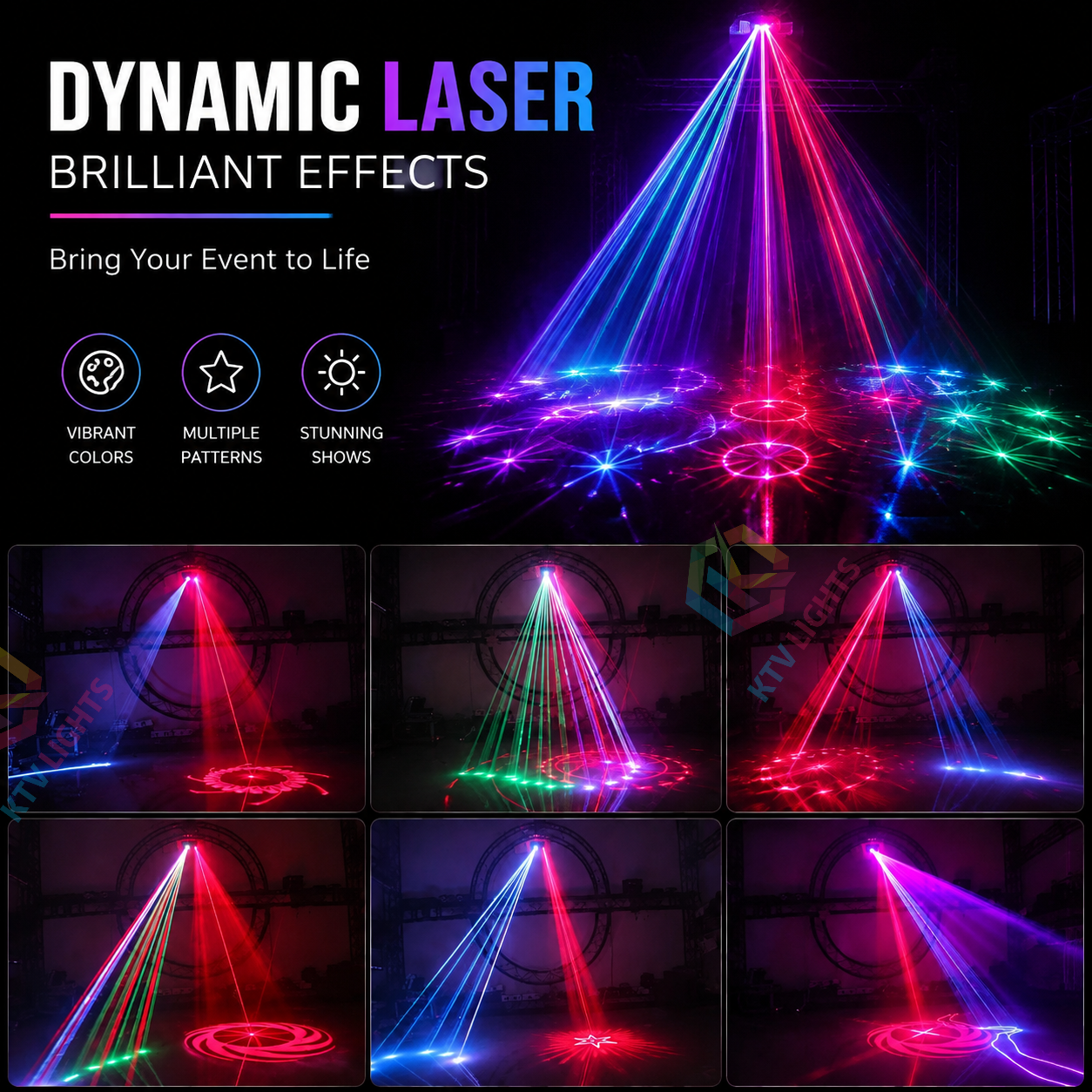 KTVLIGHTS 500mW RGB 2-in-1 Pattern Scanning DMX Stage Laser Light-B10